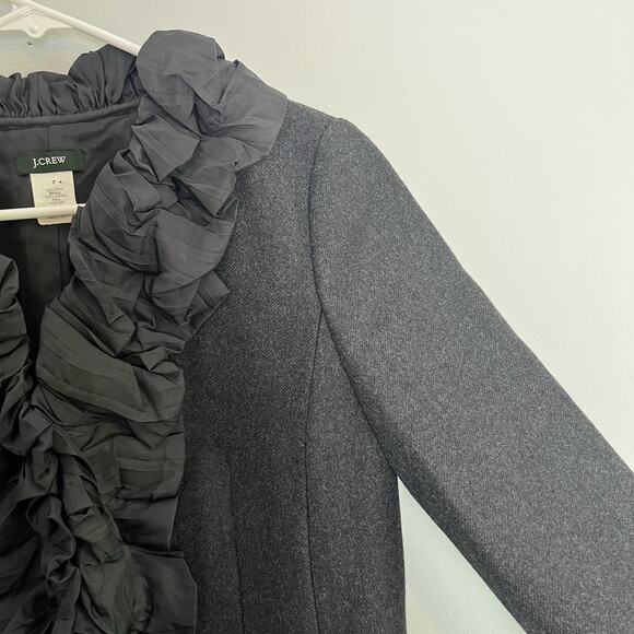 J Crew Womens Chimera Blazer Wool Silk Ruffle Trim Charcoal Gray Sz 4 office - Picture 4 of 13